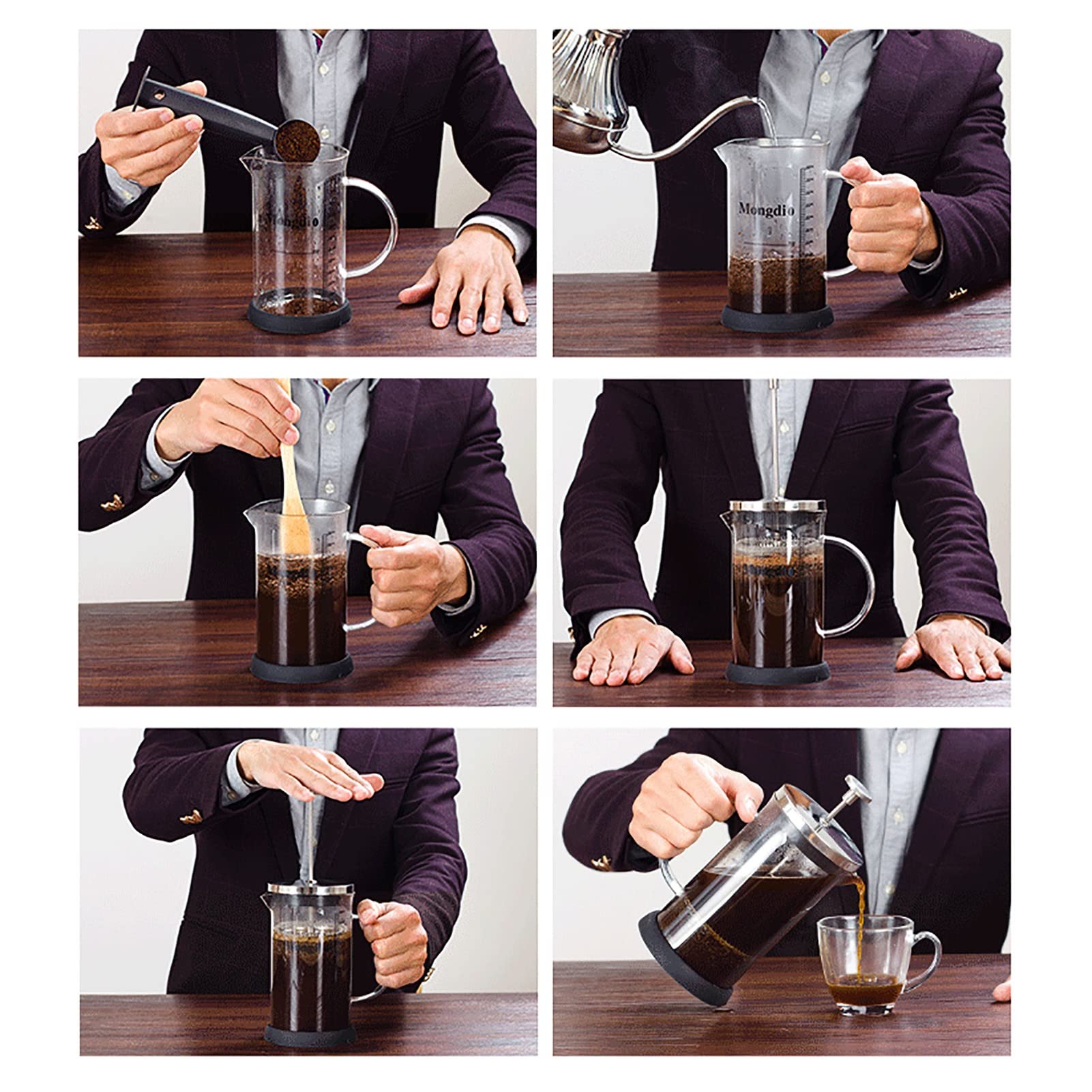 Caffettiere A Pistone In Vetro A Doppio Strato, Caffettiera Francese Per Caffè O Tè, French Press In Acciaio Inossidabile Con Filtro A 3 Stadi, Resistente Al Calore,Portatile, Lavabile In Lavastovigl