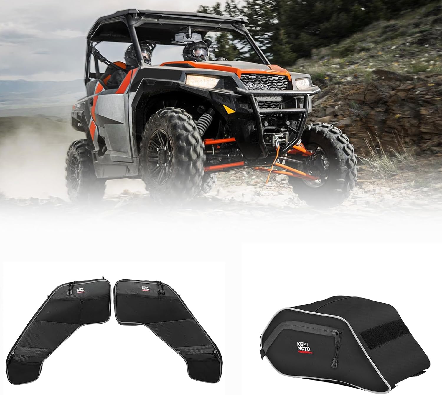 KEMIMOTO UTV Console Bag and Rear Door Bags Compatible with Polaris General 4 1000 /XP 4 1000 2017-2025 Pair Side Door Bag with Knee Pad Accessories