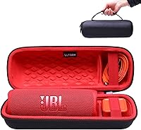 Vista 1 de LTGEM - Funda compatible con JBL Flip 7/5/6/Grip Altavoz Bluetooth portátil impermeable, portátil, bolsa de almacenamiento de viaje, negro y rojo