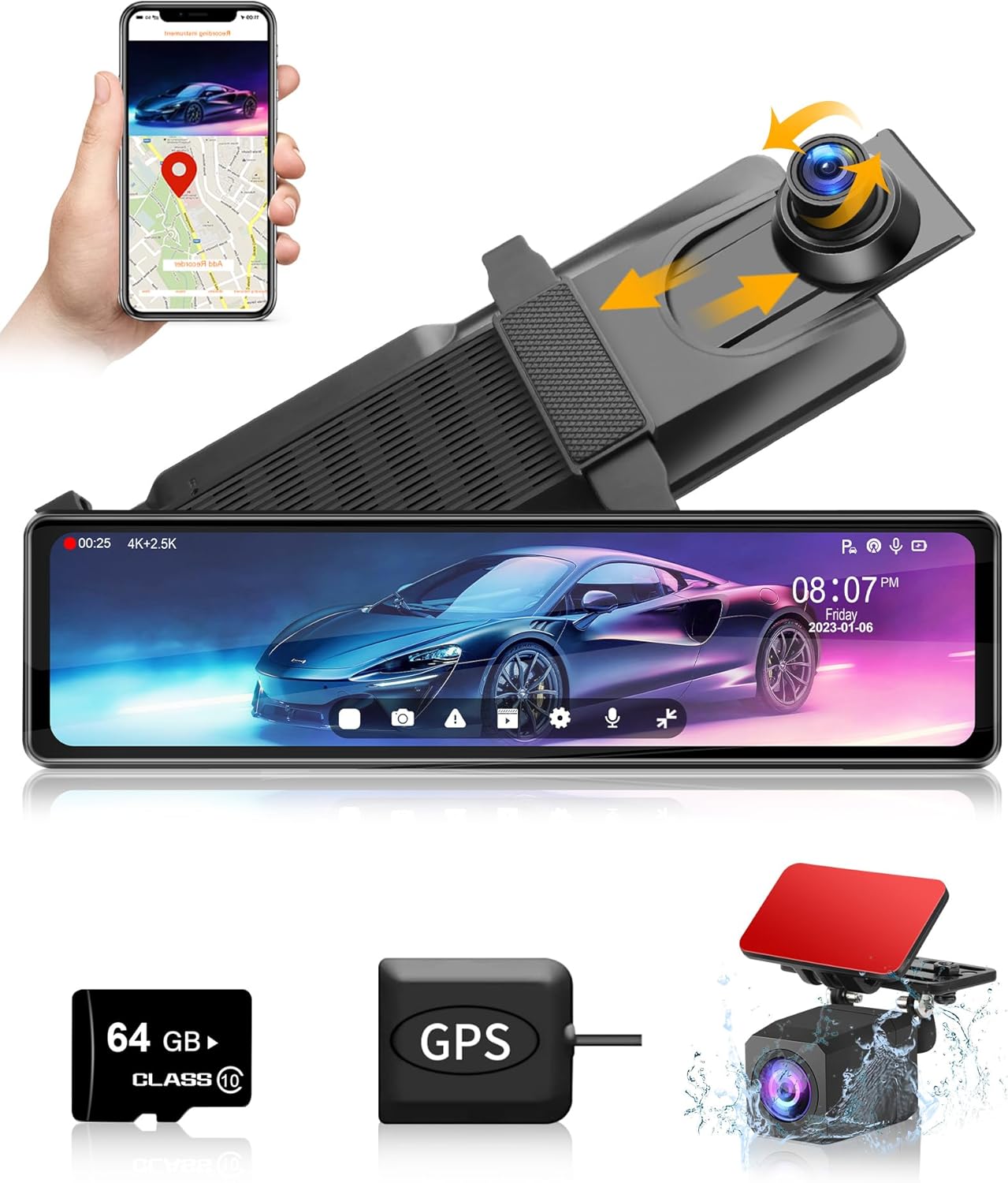 Registratore Auto 360 Gradi Dash Cam Auto 4 Canali 360&deg; - Registratore Di Guida HD 1080P Con Visione Notturna Dash Cam Visione Notturna Infrarossi