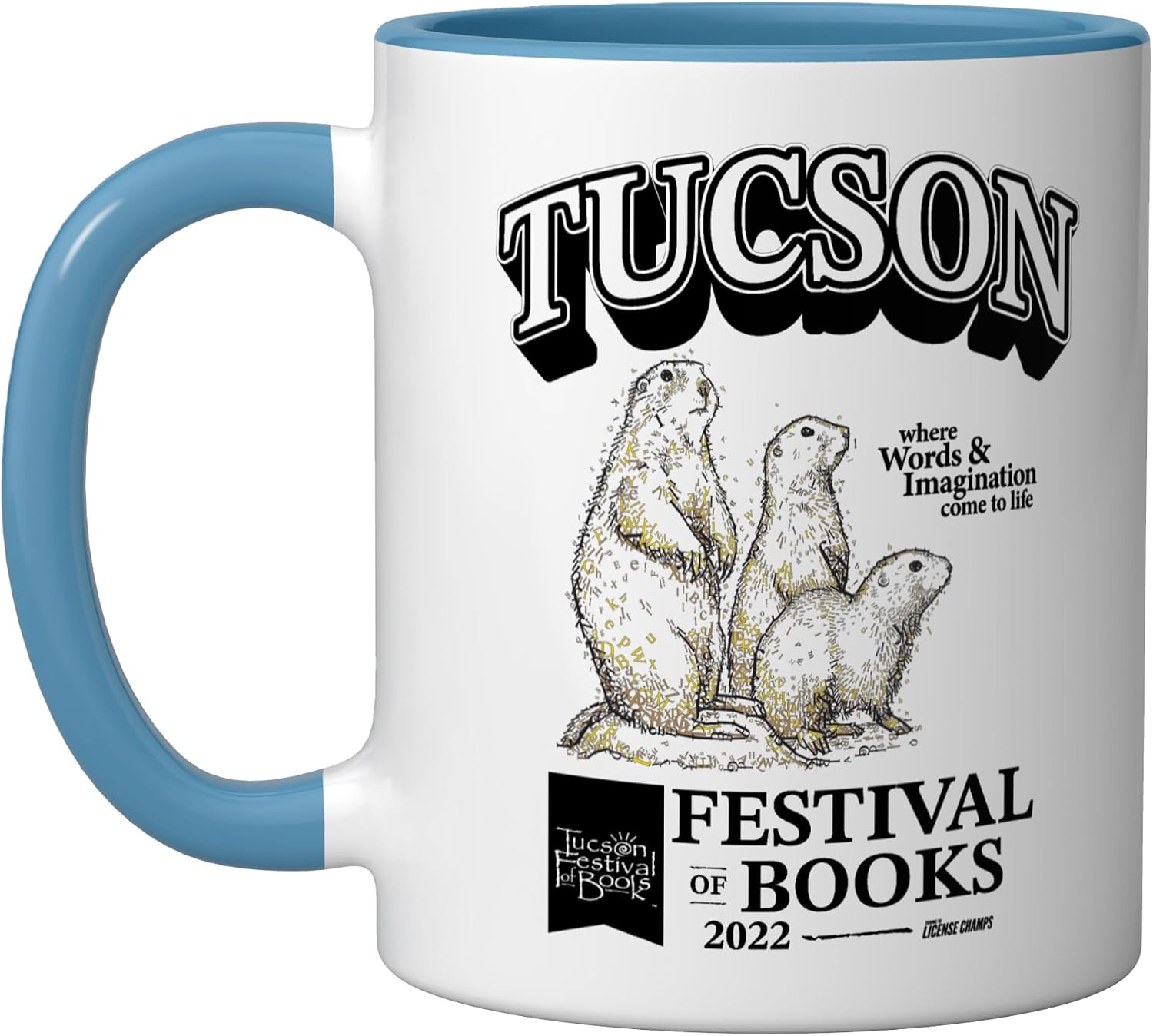 Tucson Festival of Books | TFOB 2022 | Prairie Dog Mascot Ceramic Mug, Black/White