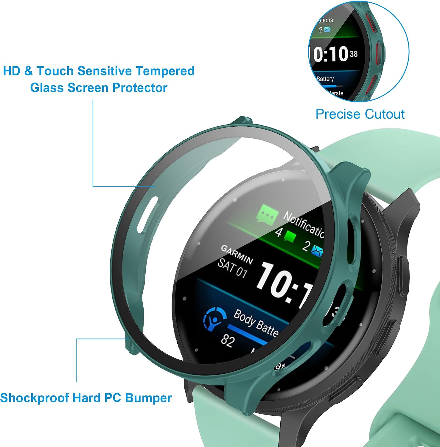 6 Pack Case for Garmin Venu 3S 41mm with Tempered Glass Screen Protector, Shockproof Hard PC Bumper Protective Cover Compatible with Garmin Venu 3S 41mm