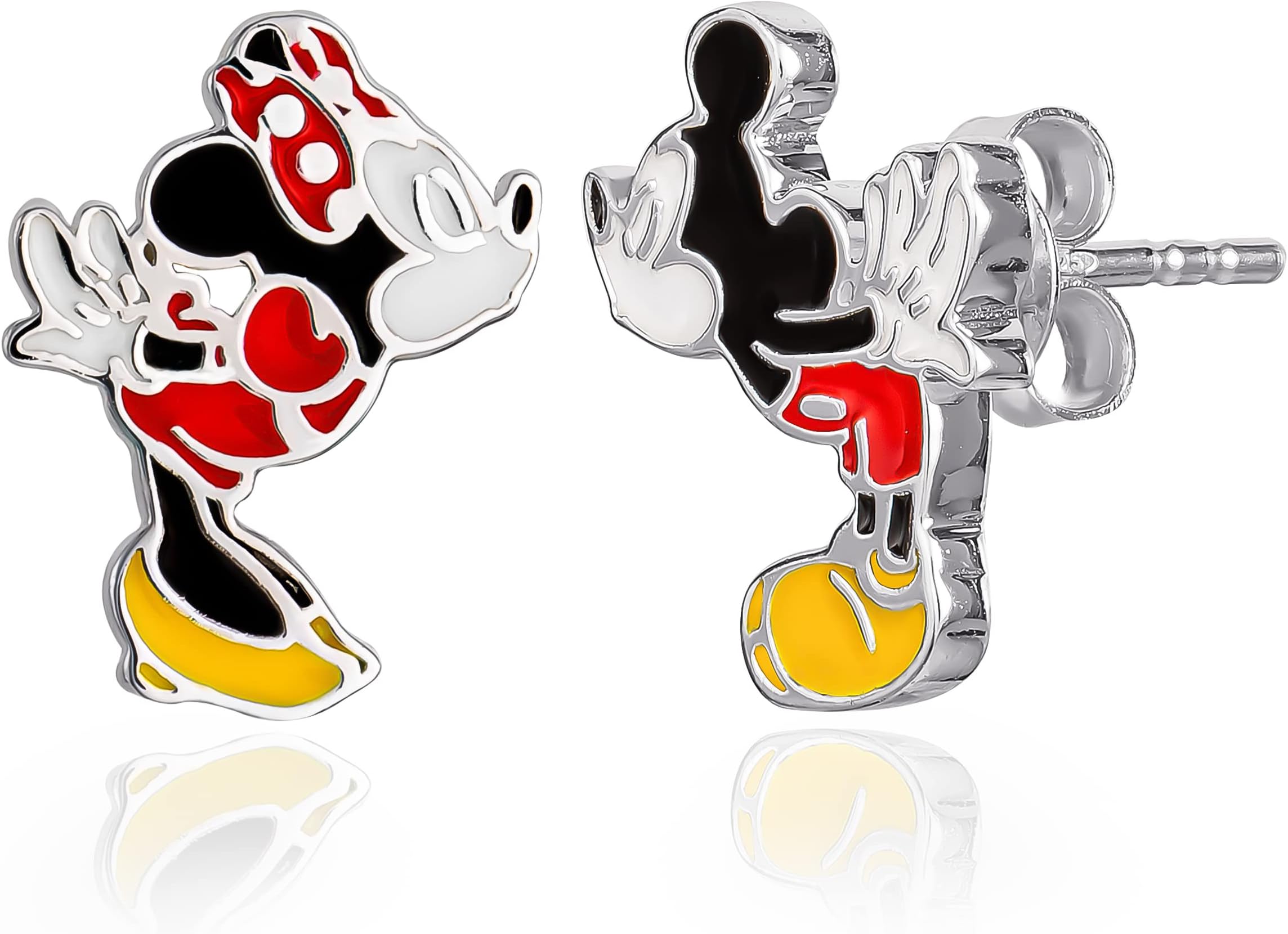 Disney Sterling Silver Winnie the Pooh Mickey and Minnie Mouse Beauty and the Beast Officially Licensed Metal Stud Earrings N/A, Metal, No Gemstone