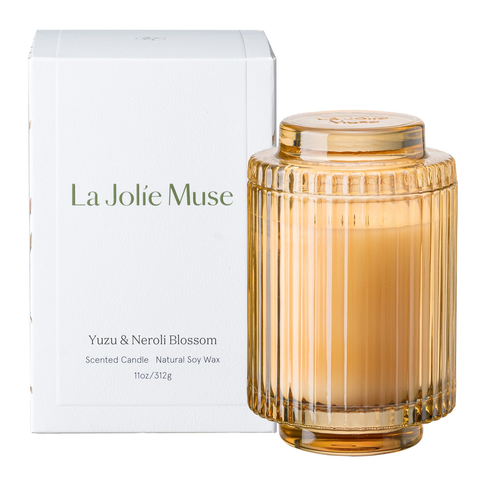 LA JOLIE MUSE Vela cítrica, vela Yuzu & Neroli Blossom, vela perfumada de regalo para mujeres y hombres, velas de soja natural, vela en tarro de lujo de larga duración, 11 onzas