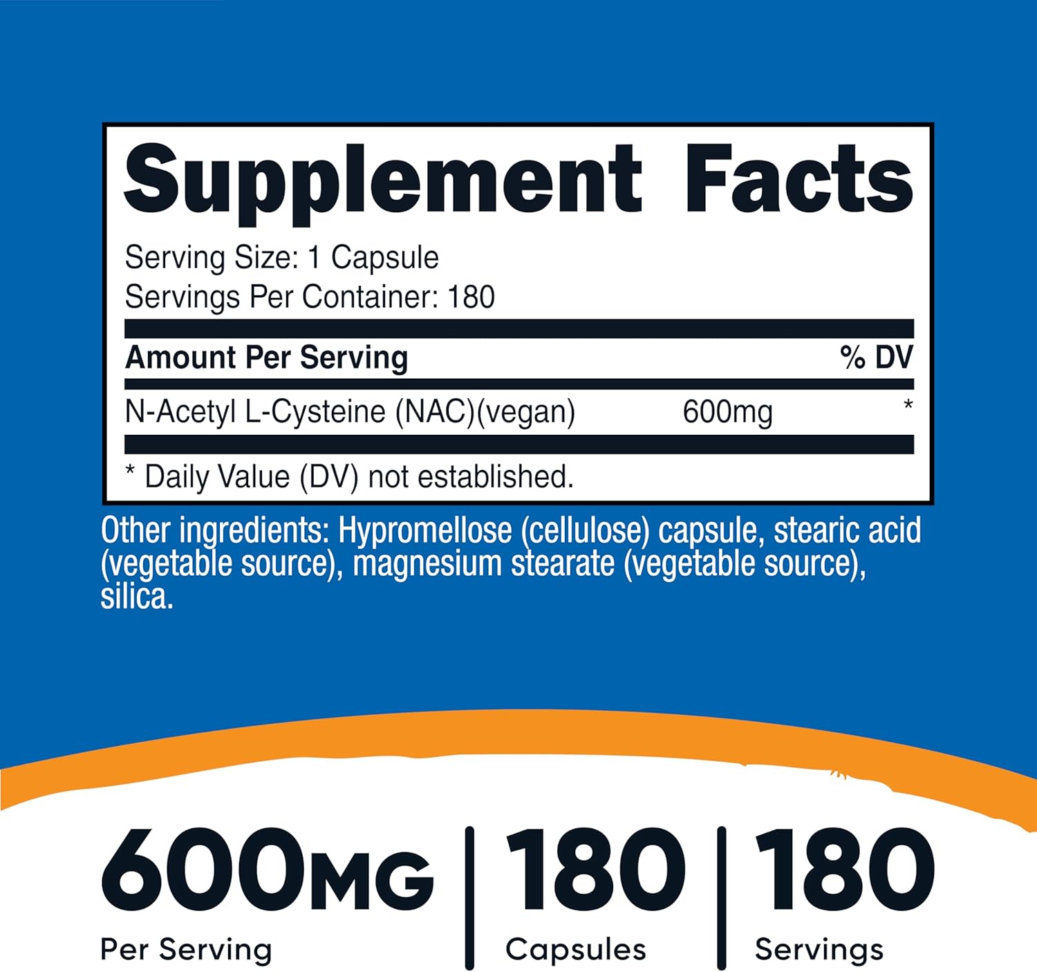 Nutricost N-Acetyl L-Cysteine (NAC) 600mg, 180 Capsules - Non-GMO, Gluten Free - Image 2