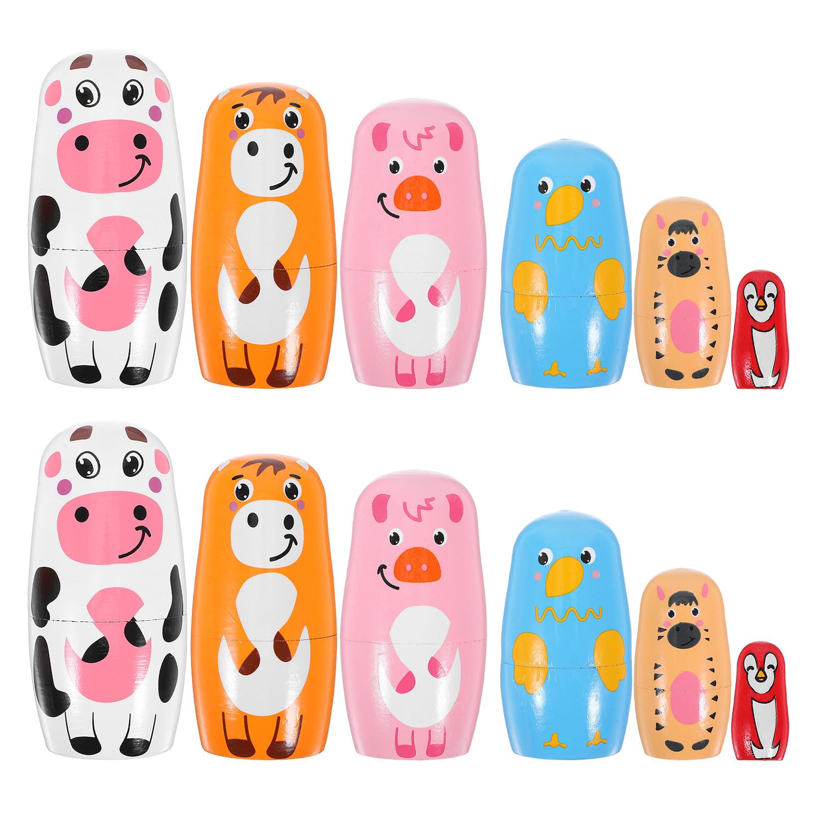 Russes Matriochka Vache, 6 Couches en Bois, Lot de 2 Set de Set