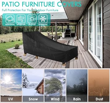 WLEAFJ Patio Chaise Lounge Cover Waterproof, Heavy Duty Outdoor Lounge Chair Covers, Black Durable Patio Furniture Covers, 70L x 32W x 30H inch - 2 Pack
