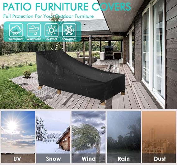 WLEAFJ Patio Chaise Lounge Cover Waterproof, Heavy Duty Outdoor Lounge Chair Covers, Black Durable Patio Furniture Covers, 70L x 32W x 30H inch - 2 Pack