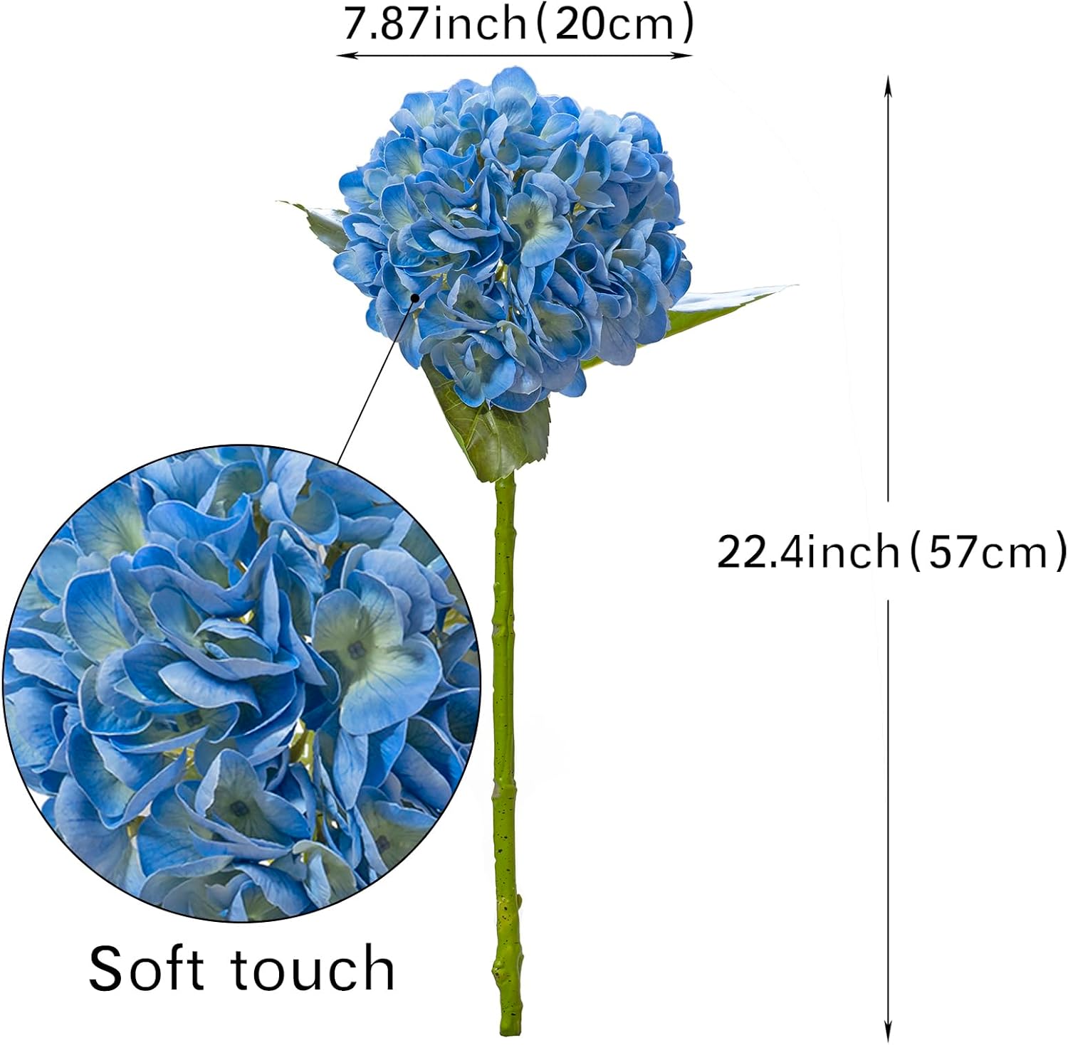 DUYONE 4pcs 22.4'' Realistic Large Artificial Hydrangea Flowers with Long Stem,Blue Lifelike Latex Soft Flowers for Home Decor Wedding Arrangements Party Living Room Bouquets Centerpieces