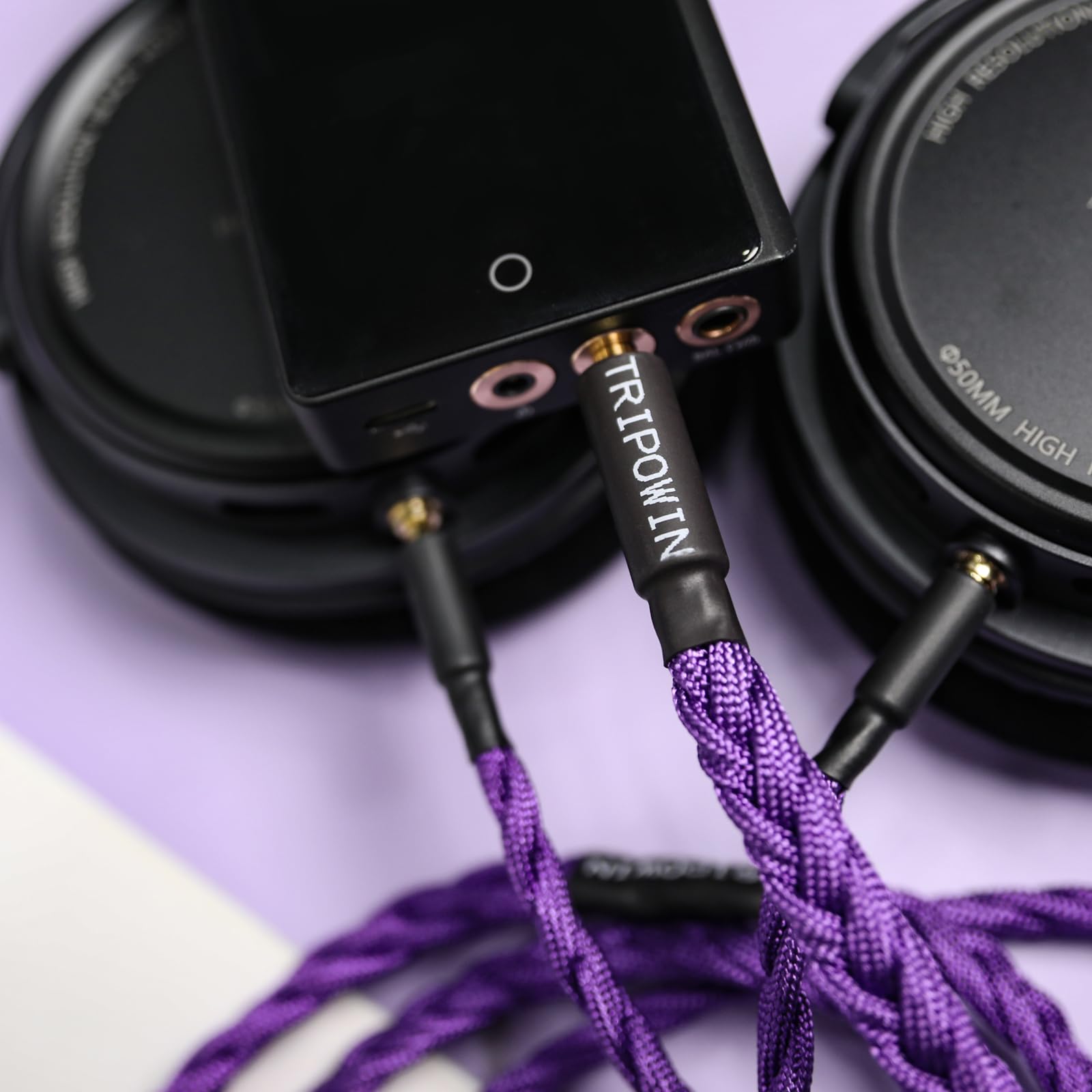 Linsoul Tripowin GranVia ulepszony kabel zastępczy do słuchawek OFC, podwójne złącze 3,5 mm do słuchawek stereo 3,5 mm do HE4XX/HE-400i/HE400se/Goldplanar/Focal ELEGIA, fioletowy, 2 m
