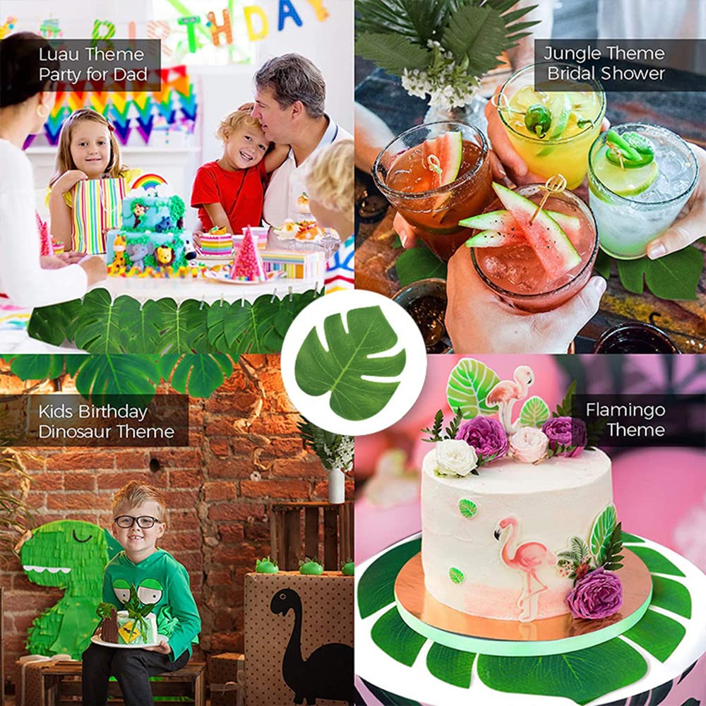 12 Pcs Tropical Leaves Party Decoration Artificial Palm Leaf, Faux Tropical Green Leaves for Party Decorations Jungle Beach Theme Party Table Leave Decorations (13.7inch)