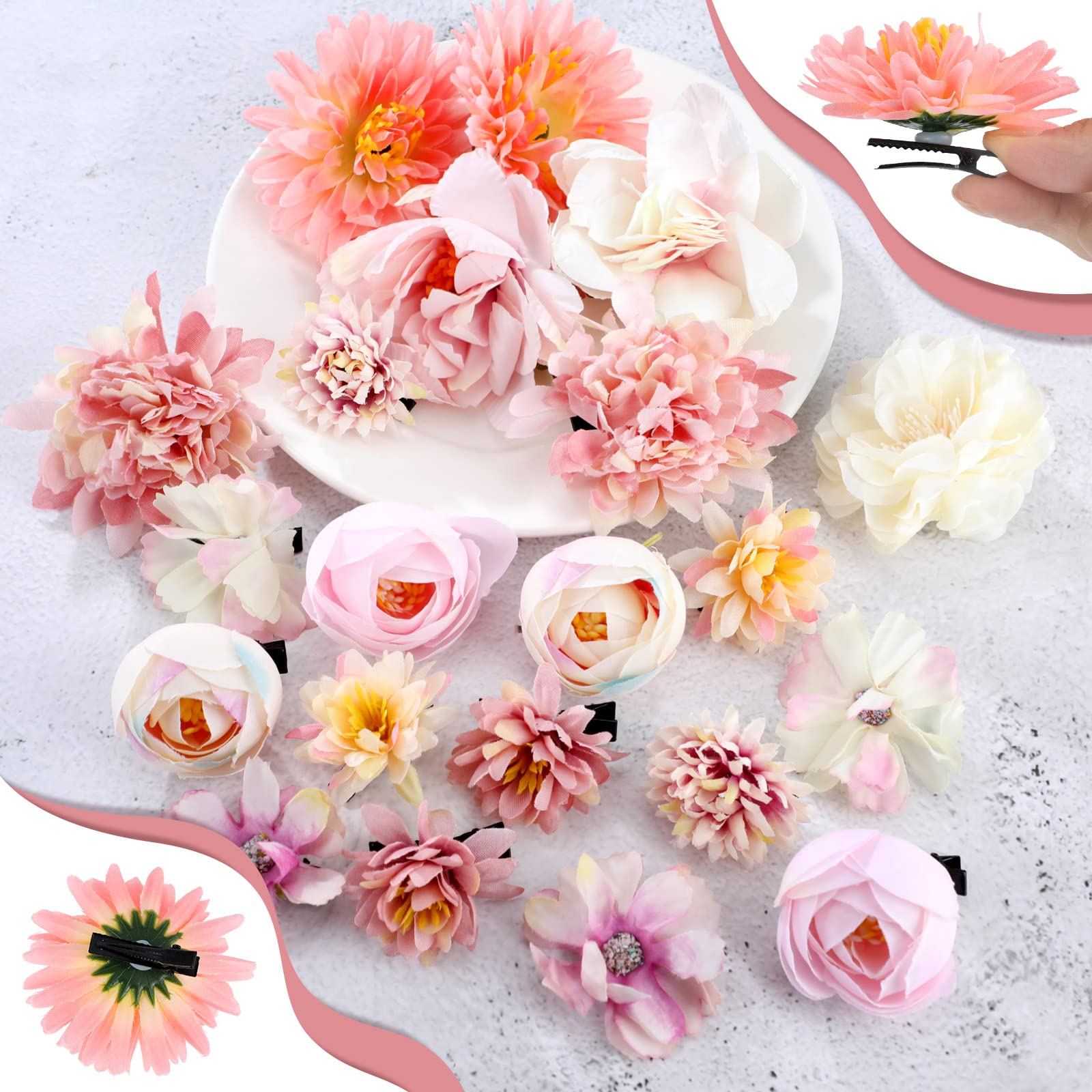 Amazon.com : BBTO 21 Pcs Flower Hair Clip Rose Hair Clips  display picture 1