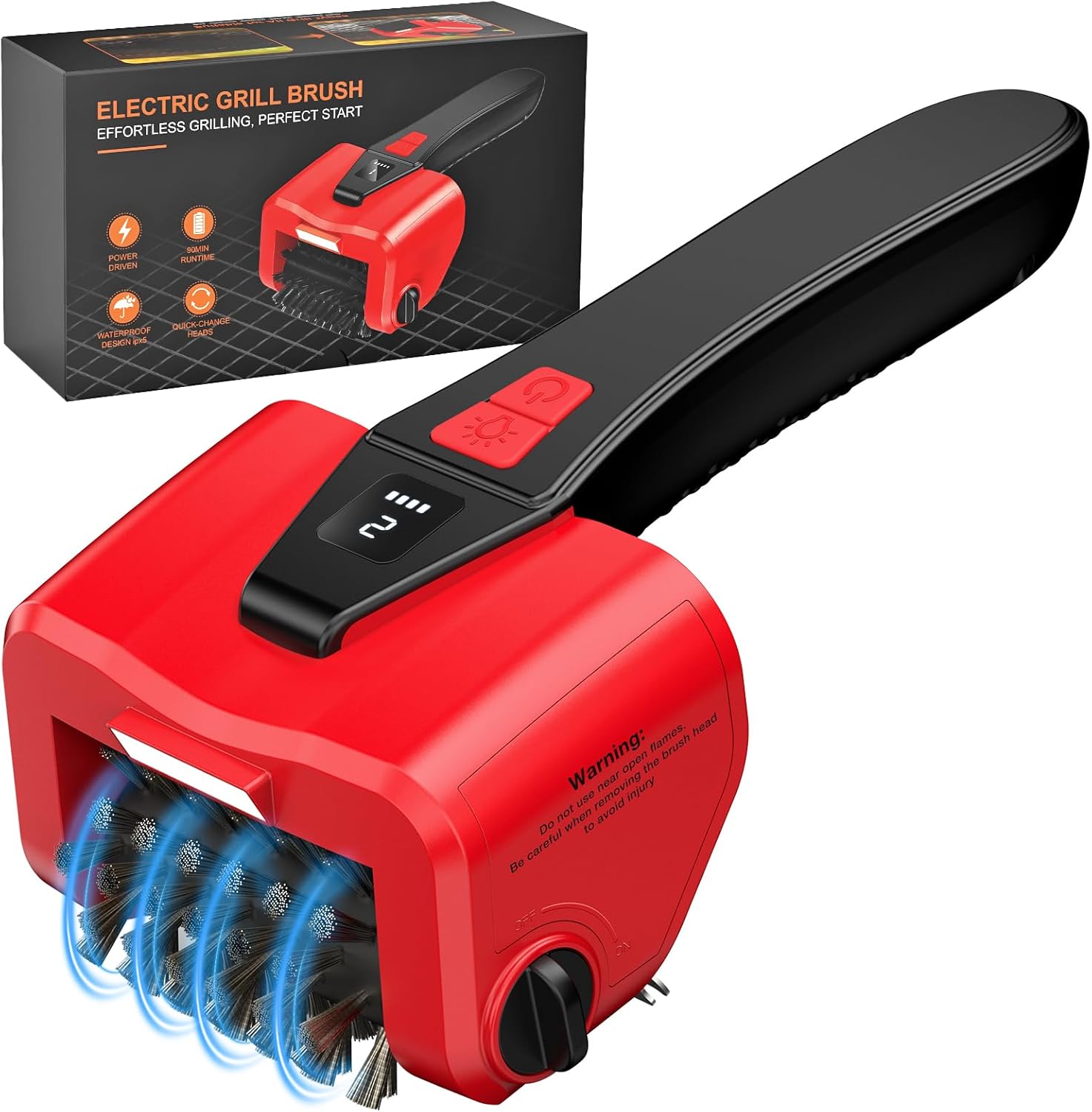 Grill Brush Electric-Grill-Cleaning-Brush-Outdoor-BBQ-Rotary-Grill-Brush-with Dual-Speed Motor,No Bristle Shedding Cordless Barbecue Cleaner Brush with LED Light,Safe Heavy Duty Grill Cleaning Tool