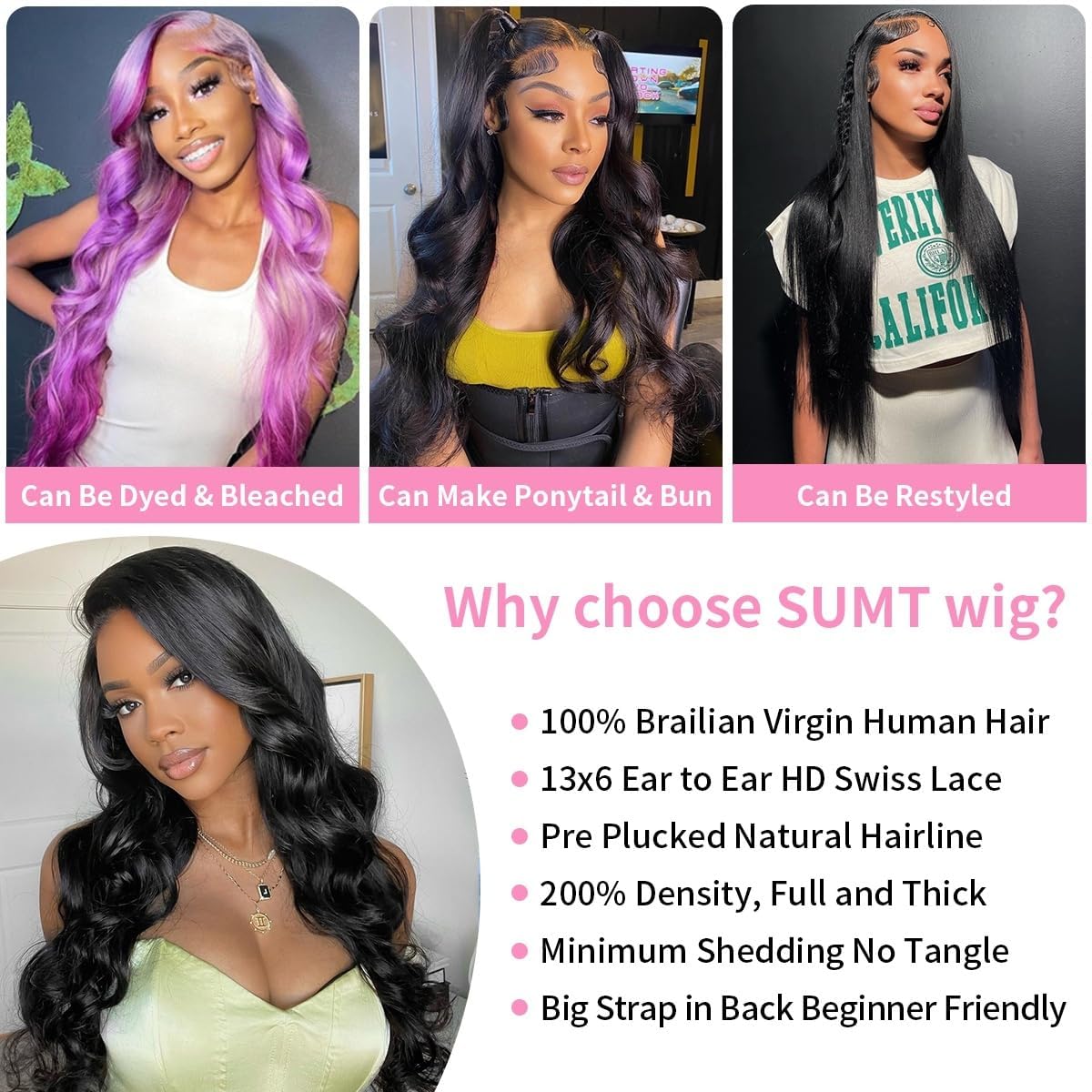 30 Inch 13x6 Body Wave Lace Front Wigs Human Hair 200 Density 13x6 HD Lace Front Wigs Human Hair Pre Plucked Brazilian Human Hair Wig Glueless Lace Frontal Wigs for Women Natural Black Body Wave Wig