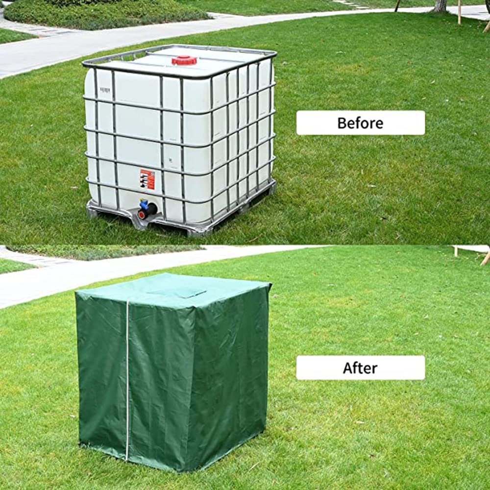 Bache pour Cuve 1000 l, Bâche de Protection Solaire pour réservoir d'eau de Pluie IBC, Anti-poussière Anti-UV, Housse de Protection, bâche de Protection 116 x 100 x 120 cm, Vert