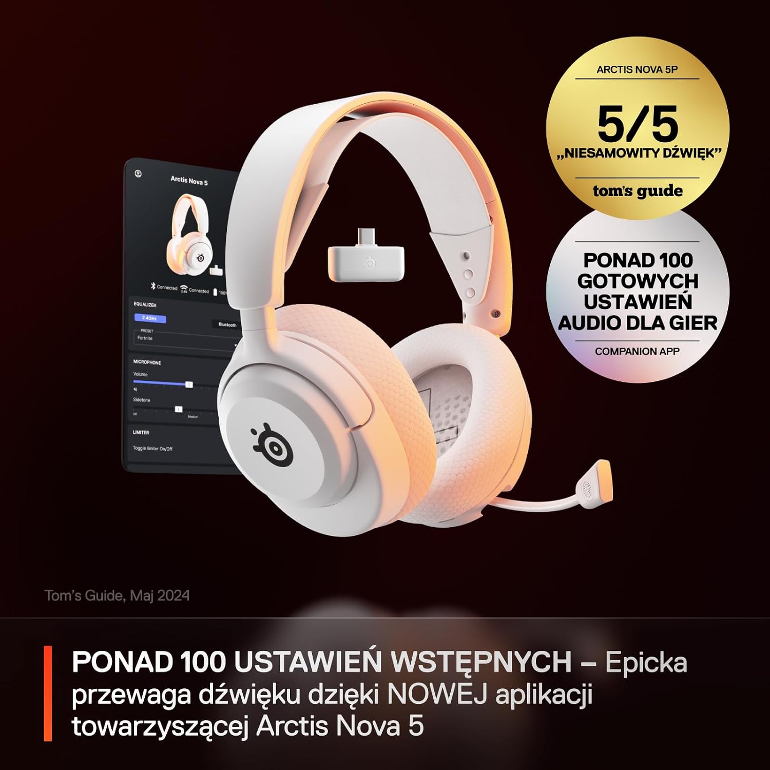 SteelSeries Arctis Nova 5 Игровые Wi-Fi-наушники Неодимовые магнитные динамики Более 100 предустановок звука 60 часов автономной работы 2 4 ГГц или Bluetooth Микрофон Gen2.X PC PS5 PS4 мобильные устройства