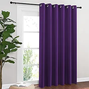 NICETOWN Blackout Sliding Door Curtains 84 Inch Length, Extra Wide Room Divider Grommet Energy Saving Thermal Insulated Curtain for Patio Door Window(W80 x L84, 1 Panel, Royal Purple)