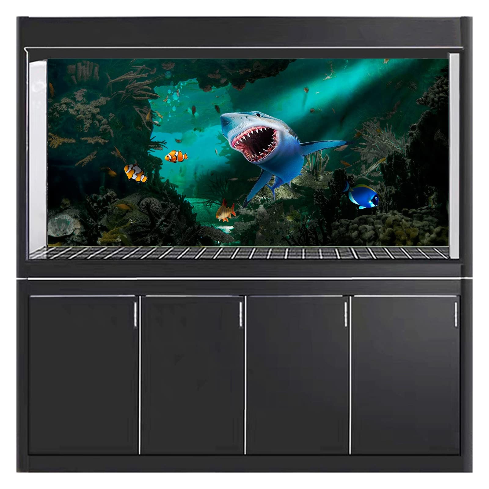 Fond d'aquarium - Images - Effet 3D - Poster adhésif en PVC - Baleines - Décoration en papier - 122 x 76 cm