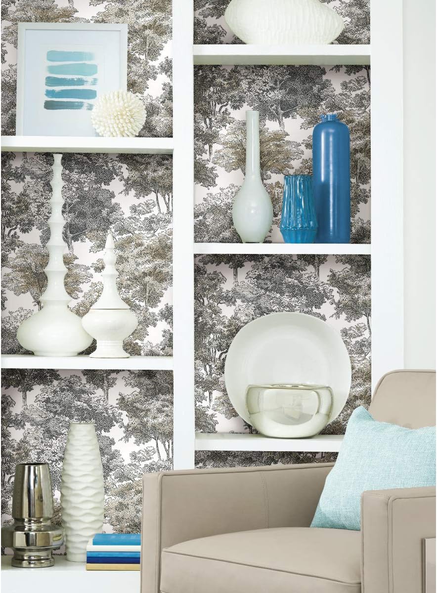 RoomMates RMK11614WP Old World Trees Gray and Beige Peel and Stick Wallpaper, Roll