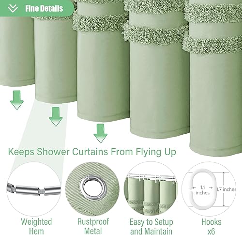 Vista 5 de Dynamene - Cortina de tela para regadera de cubículo, 36 x 72 pulgadas, juego de cortina de tela pequeña con 6 ganchos, con media tul con rayas