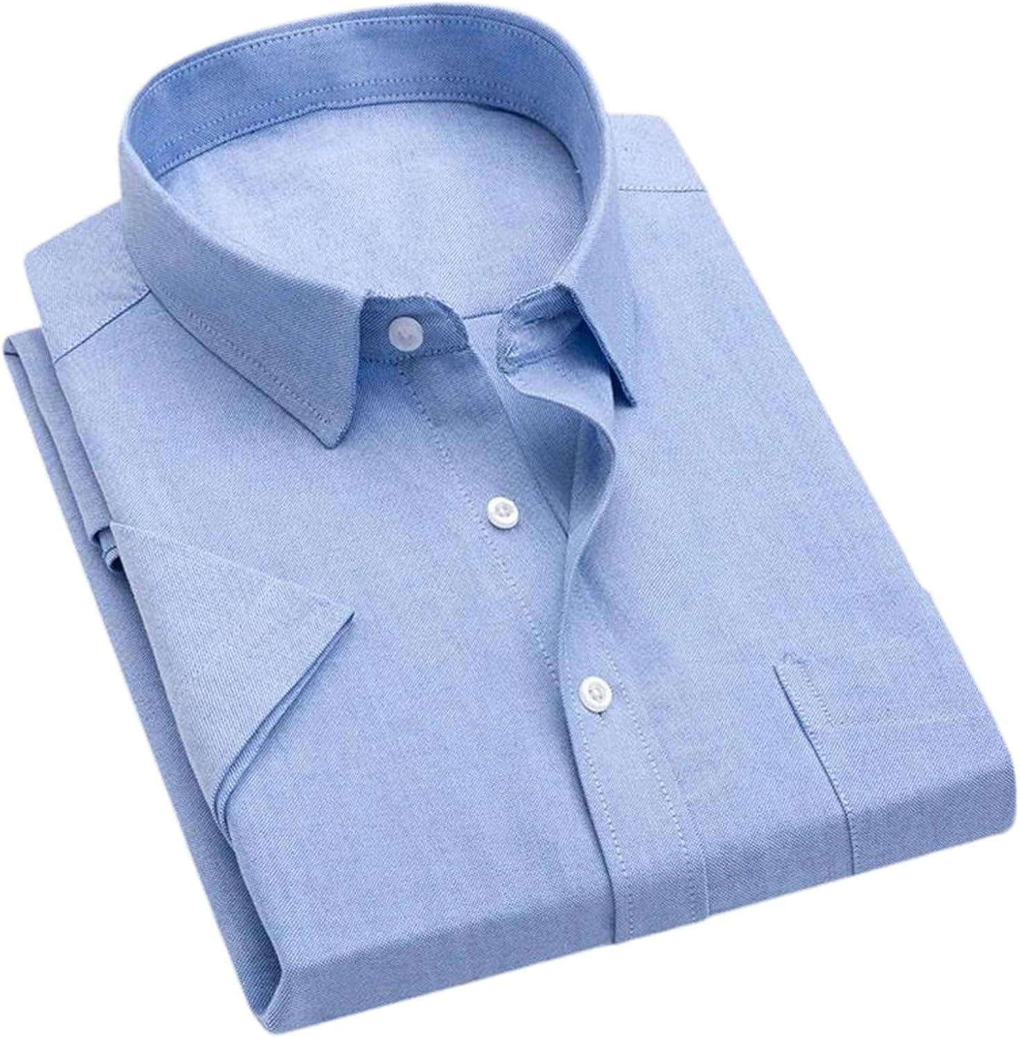 Men's Classic Solid Color Work Shirt Regular Fit Short Sleeve Top with Turn Down Collar Single Breasted Closure