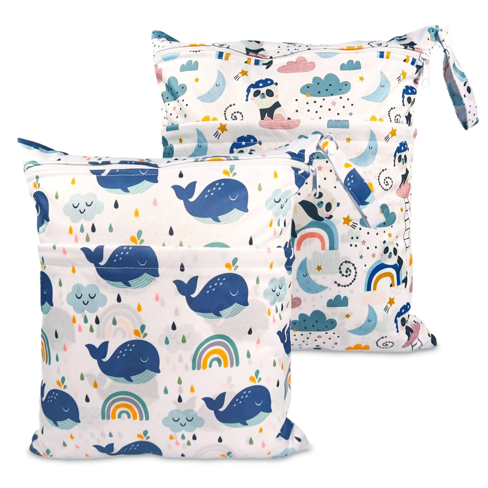 2 Piezas Bolsa Impermeable Tela 30x36cm | Organizador Pañales y Ropa para Guardería/Colegio | Bolsa Húmeda/Seca para Viaje, Piscina, Playa y Deporte | Neceser Portátil con Cremallera Doble
