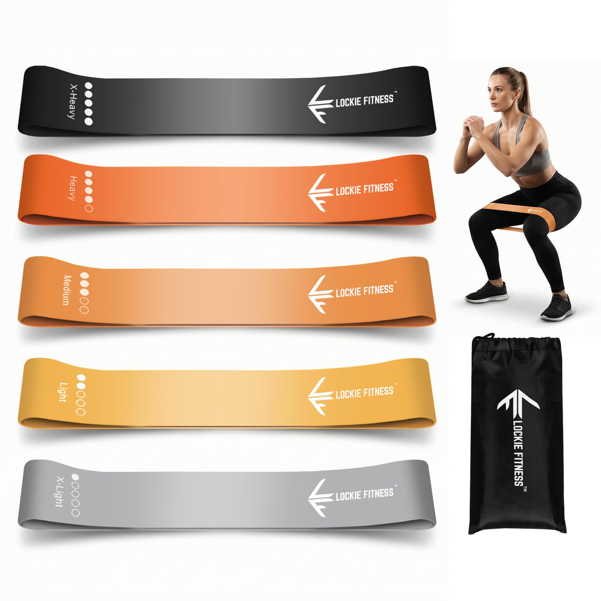 Lockie Fitness Resistance Band Set of 5, Natural Latex Loops for Women & Men, Anti-Roll, Skin-Friendly, for Legs & Glutes, Home Workouts, Pilates & Yoga