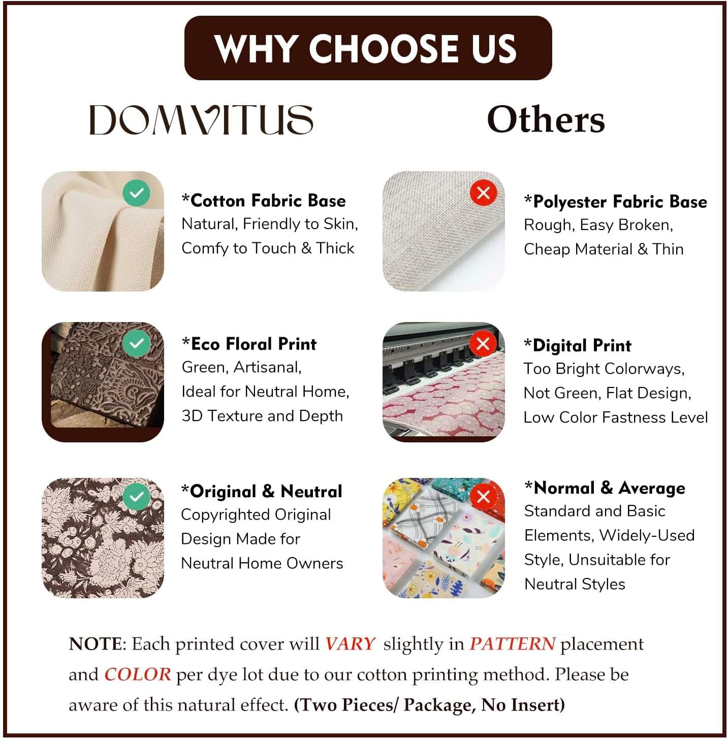 DOMVITUS Floral Pillow Covers 20x20 Set of 2, Vintage Block Print Pillow Covers Neutral Decorative Farmhouse Throw Pillow Covers for Bed Couch Living Room Brown - Image 4