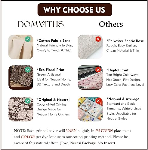 Miniatura 4 de DOMVITUS Juego de 2 fundas de almohada florales de 20 x 20 pulgadas, fundas de almohada con estampado de bloques vintage, fundas de almohada