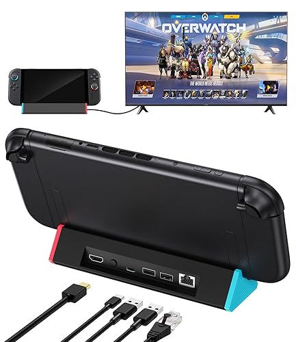 SiWiQU Switch 2 TV Dock - 1000Mbit Ethernet Adapter Docking Station Compatible with Nintendo Switch2 Charge and Play, Portable Switch 2 Charging Dock with 4K 2 USB Type C HDMI - For Switch 2 (LAN)