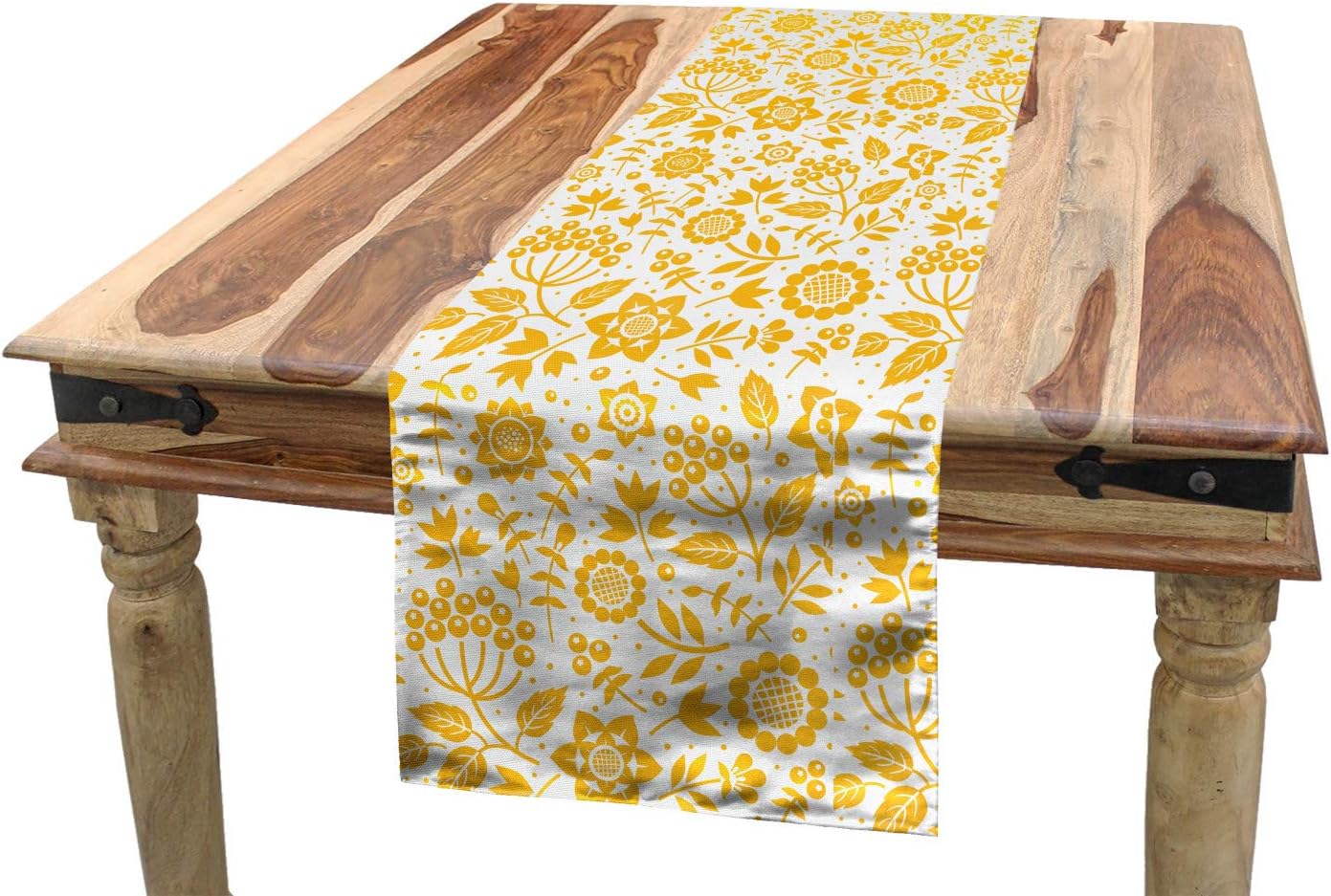 Amazon Com Ambesonne Yellow Flower Table Runner Rustic Composition With Berries Twigs Graphic Flora Nature Leaves Pattern Dining Room Kitchen Rectangular Runner 16 X 72 Yellow White Home Kitchen