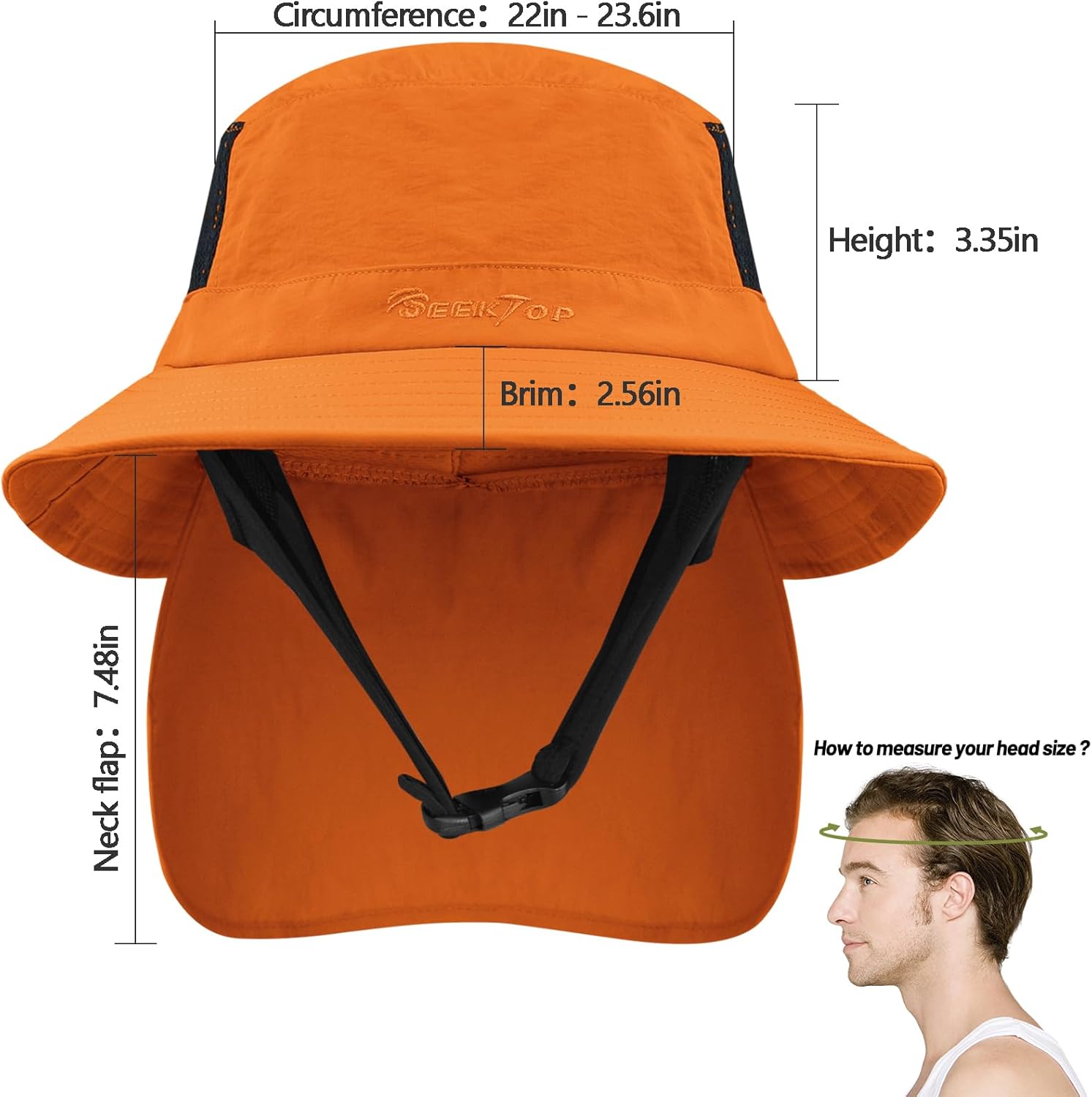 Seektop Surf Bucket Hat with UPF 50+ UV Protection, Waterproof Sun Hat with Adjustable Chin Strap for Surfing, Water Sports - Image 4