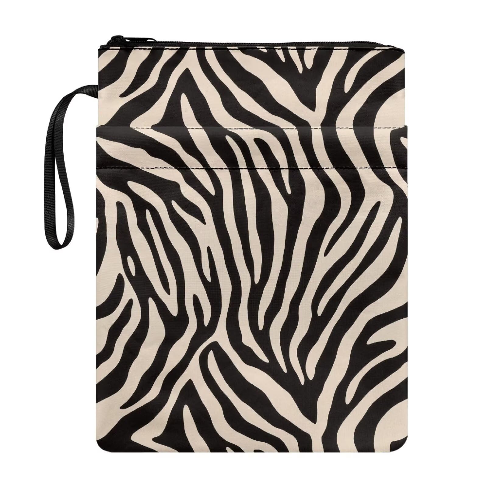Poceacles Book Sleeve for Hardcover Paperback, Zippered Book Pouch Storage Bag for Adults Teens Girls Boys, 11 x 8.5 Inch, Zebra Print Beige Animal Printed — image 1