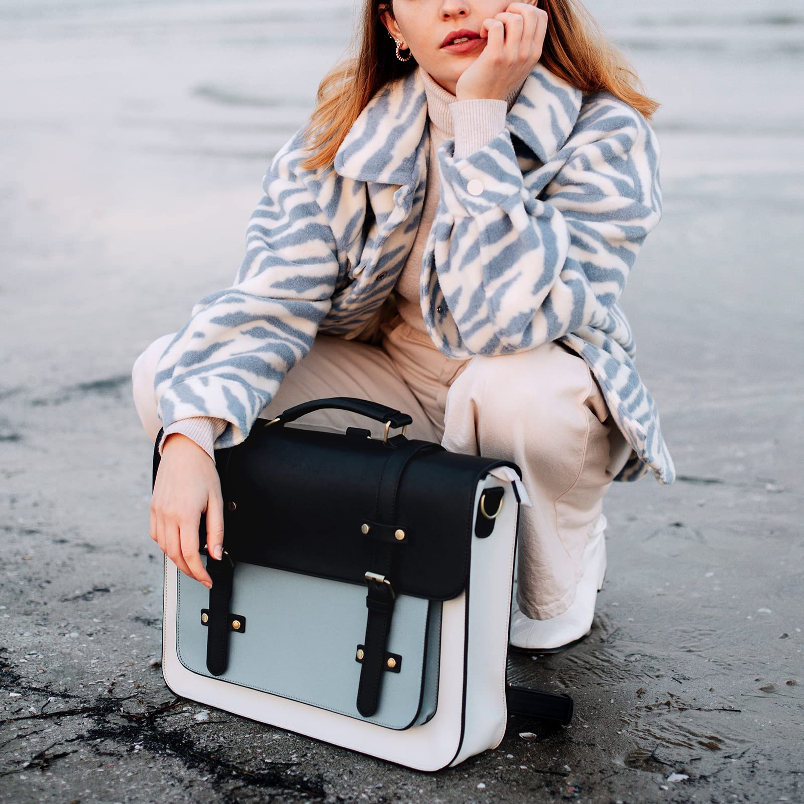 ECOSUSI Borsa a Mano Valigetta Donna per Computer Portatile 15,6 Pollici Borsa Lavoro Scuola Grande Capacità Borsa a Messenger Zaino Tracolla Vintage in Pelle PU