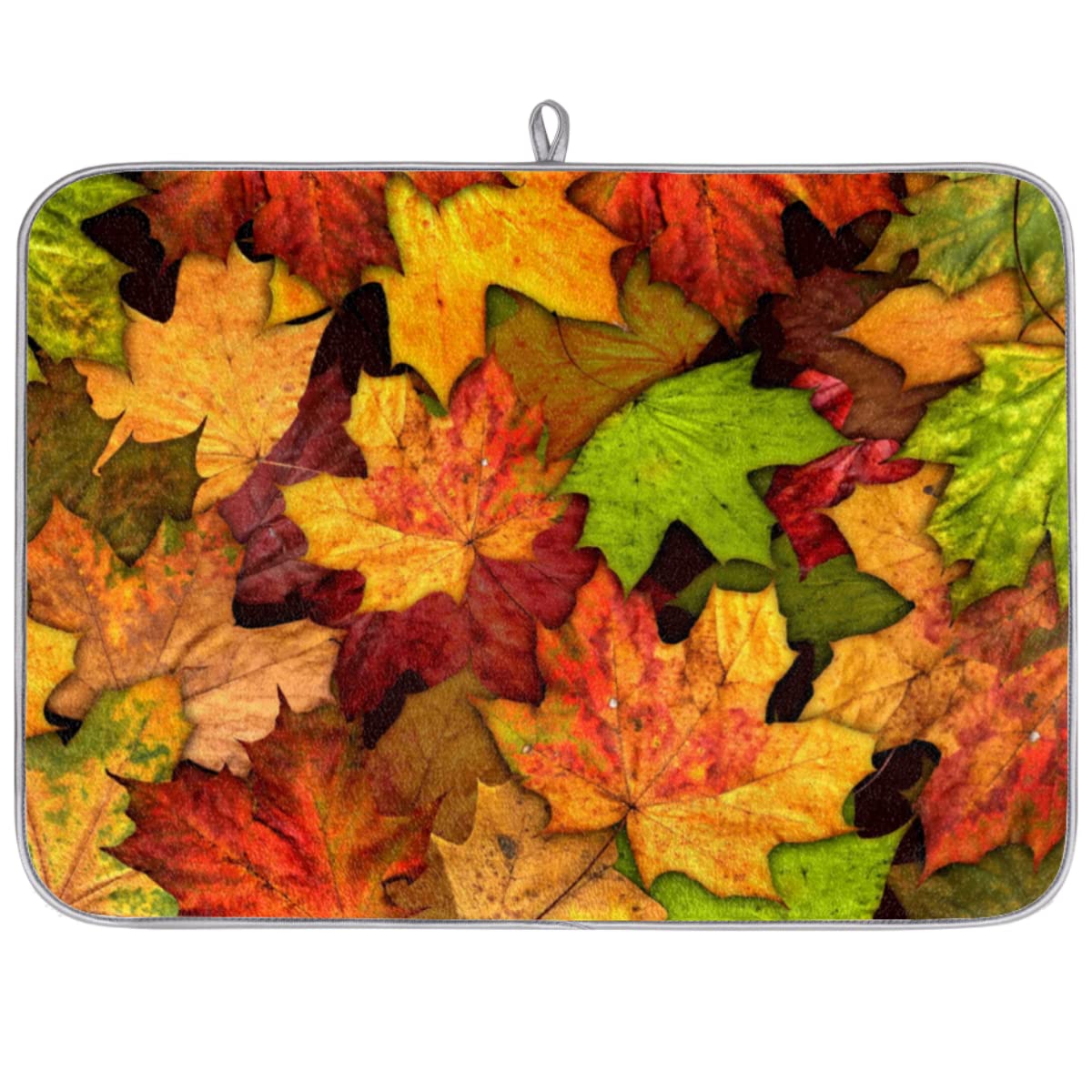 Autumn Leaves Dishes Cups Drying Mat Maple Leaf Absorbent Microfibre Drying Pad for Kitchen Draining Board Counter-top Mat 16x18in