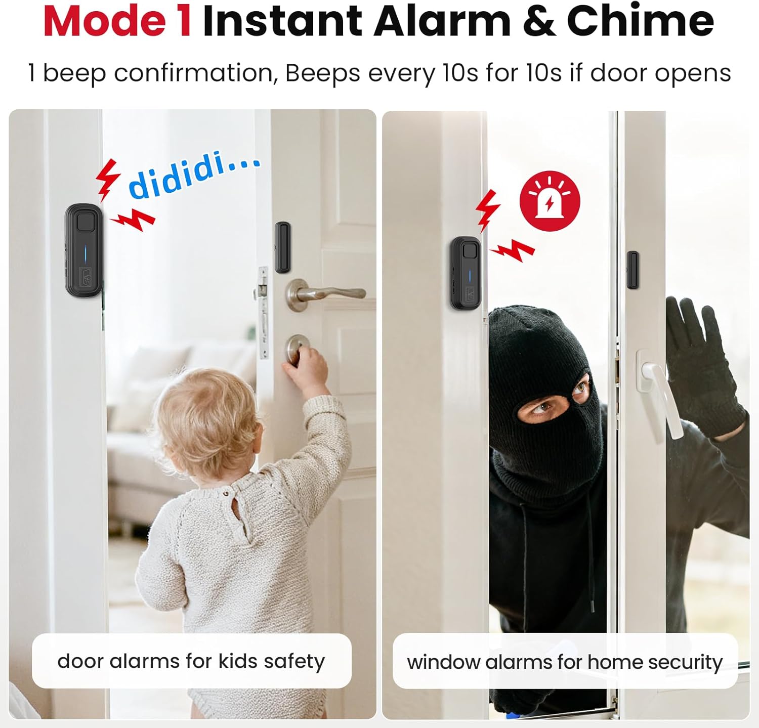 Door Alarms SanJie Door Left Open Alarms for Home Safety - 2 Alarm Modes Instant/Delayed Alerts 30s/1min/2min/4min, 0-125dB Volume for Kids Safety, Dementia Care, and Pool Safety - Alerts When Opened