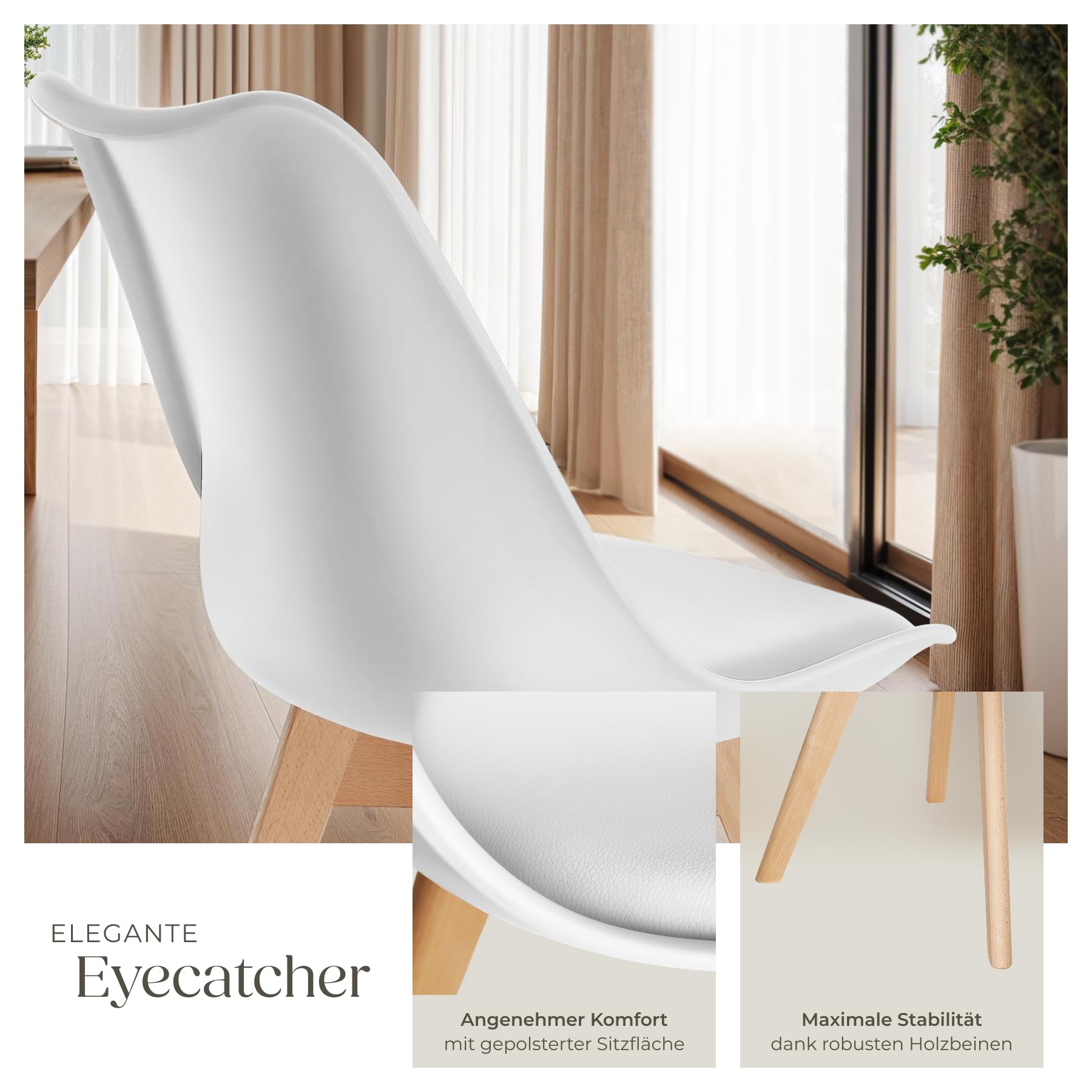 tectake® 2er Set Esszimmerstühle, Stühle, Küchenstühle modern, Essstühle, Stuhl für Wohnungseinrichtung skandinavisch, Küchenstuhl oder Esszimmerstuhl, Holzstuhl, Esszimmermöbel - weiß, 2er Set