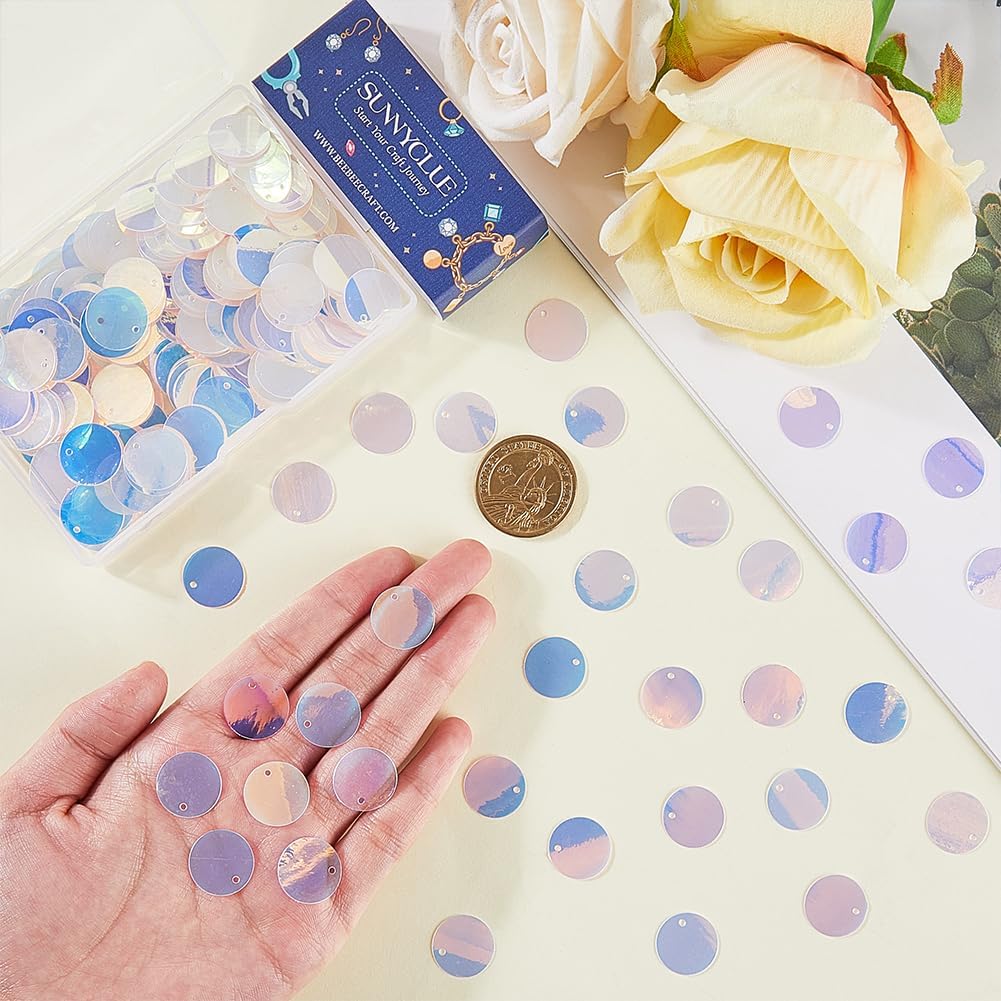 SUNNYCLUE 1 Box 500Pcs Round Sequins Flat Paillettes Bulk 15mm Plastic PVC Colorful Iridescent Applique Art Glitters Hole Loose Mini Sequin for Sewing Crafting DIY Embroidery Ornaments Accessories - Image 3