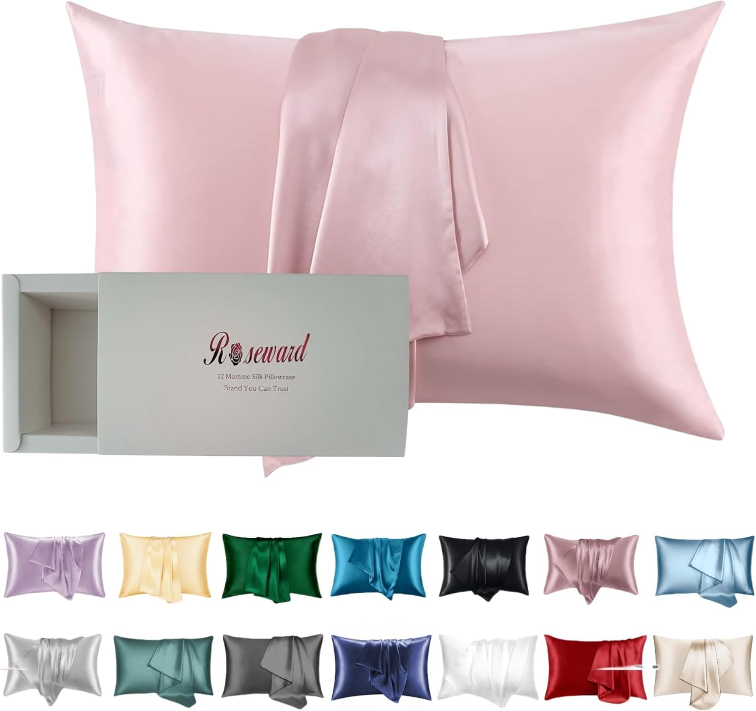 Pink Silk Pillowcase – Certified 22 Momme Organic Mulberry Silk, Silky Pillow Cases for Beauty Sleep, Anti-Wrinkle, Girly Gifts for Women, Premium Self Care Item, 1 Pc 20″x36″ (King, Pink)