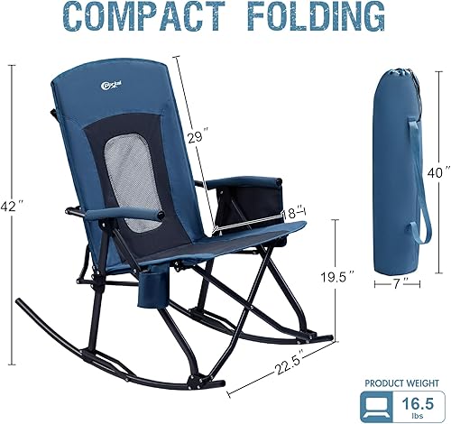 Miniatura 3 de PORTAL Silla mecedora plegable de gran tamaño para acampar, portátil, para exteriores, con respaldo alto, reposabrazos duros, bolsa de transporte,