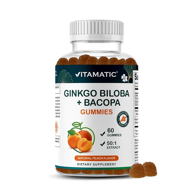 Vitamatic Suplemento Fitoterápico com Ginkgo Biloba e Bacopa Monnieri, sabor pêssego, 60 gomas