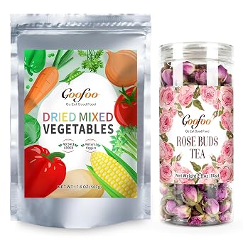 Dehydrated Vegetables Soup 17.6 oz and Dried Rose Buds Rose Tea 2.8 oz