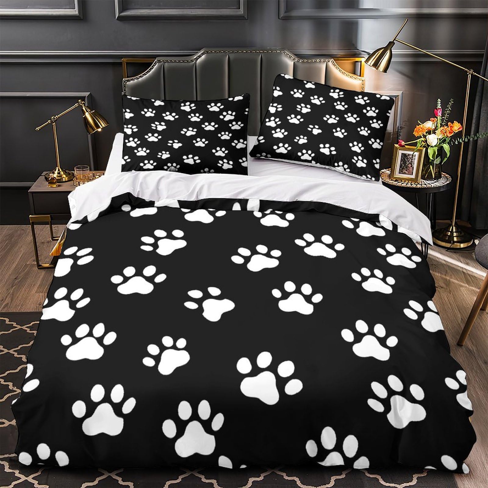 Housse de Couette Pivoines 200x200 en microfibre avec taies d'oreiller pour lit double