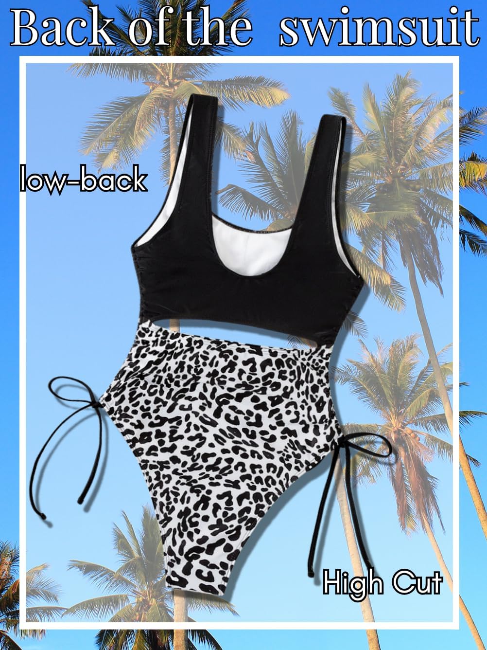 Women Sexy Leopard One Piece Swimsuit, Low Back Cut Out Cheetah Bathing Suit, Ruched High Leg Cheeky Monokini Beach - Image 3