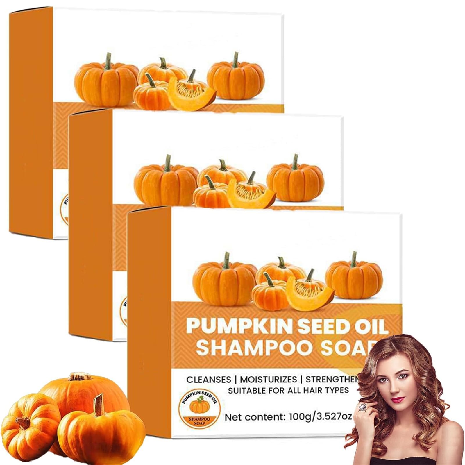 Pumpkin Seed Oil for Hair Growth Shampoo Soap, Pumpkin Seed Oil Shampoo Soap, Pumkin Shampoo Bar and Conditioner for Hair Nourishing and Strengthening (3Pcs)
