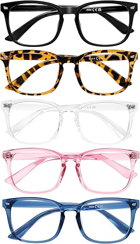 AIMISUV Paquete de 5 lentes de lectura para mujeres y hombres, con bloqueo de luz azul, para lectura frente a la computadora, reflejos UV
