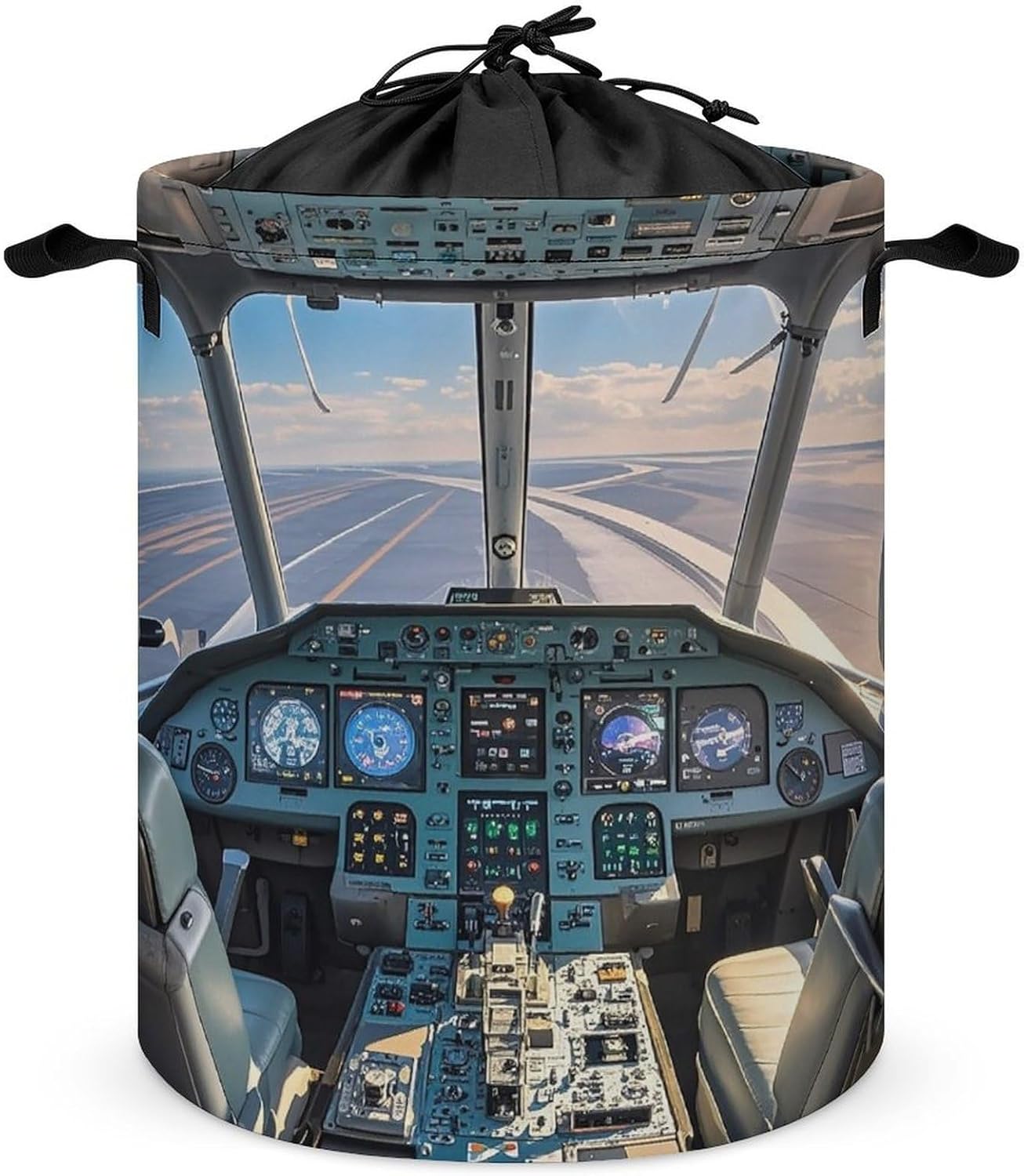 Airplane Cockpit Laundry Bag Large Collapsible Laundry Baskets Freestanding Waterproof Clothes Hamper with Handles & Drawstring for Laundry Room Bedroom Bathroom