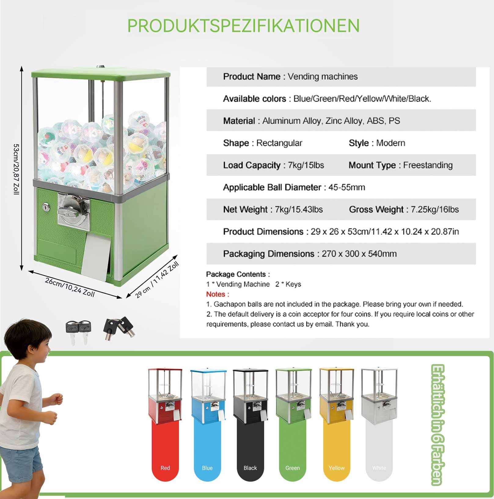 Großer Bonbon und Kaugummiautomat,Gachapon-Automaten, Spielzeugautomat, Verkaufsautomaten für Unternehmen,für Kapselspielzeug mit 4,5-5,5cm für Einzelhandelsgeschäfte