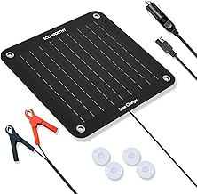 ECO-WORTHY 12 Volt 10 Watt Solar Car Battery Charger, Solar Panel Trickle Charging, Portable Solar Panel Emergency Power Supply with Alligator Clips Adapter for Car, Boat, Motorcycle, Motorhome, Truck