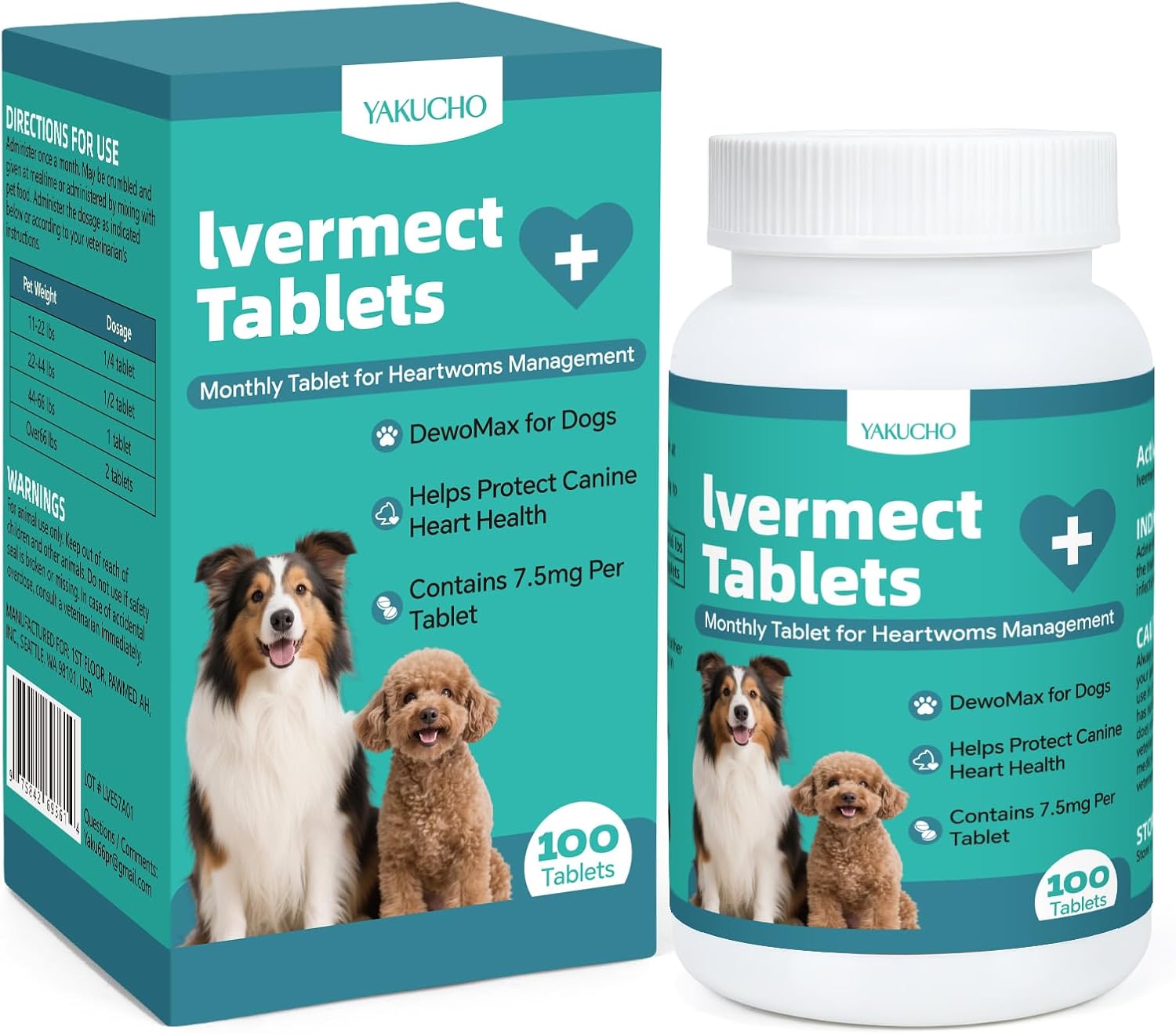 Yakucho Young Heart for Dogs, lvermect Tablets for Dog – Hawthorn Prevention for Dogs, Heart Health, Circulatory & Cardiovascular System – 7.5 mg